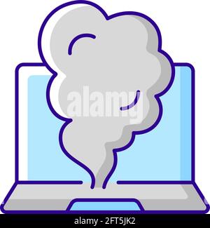 Smoking computer RGB color icon Stock Vector