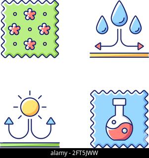 Fabric properties vector flat color icon set Stock Vector