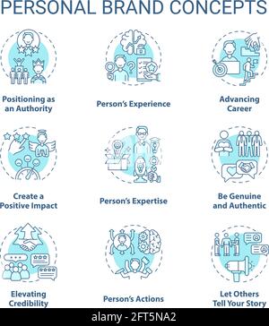 Personal brand blue concept icons set Stock Vector