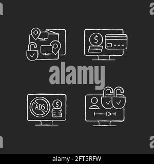 Broadcasting services chalk white icons set on black background Stock Vector
