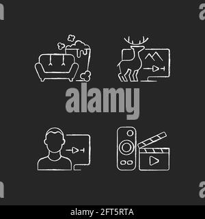 Broadcasting services chalk white icons set on black background Stock Vector