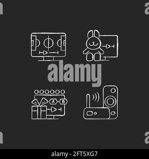 Broadcast services chalk white icons set on black background Stock Vector