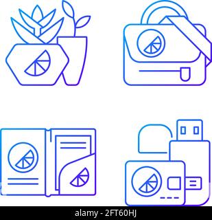 Company branding materials gradient linear vector icons set Stock Vector