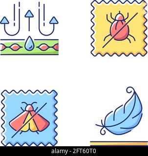 Fabric quality characteristics vector flat color icon set Stock Vector