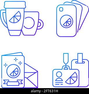 Company branding materials gradient linear vector icons set Stock Vector