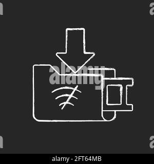 Offline downloads chalk white icon on black background Stock Vector