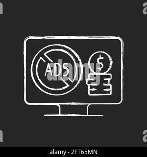 Ad-free subscription plan chalk white icon on black background Stock Vector