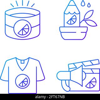 Company branding materials gradient linear vector icons set Stock Vector