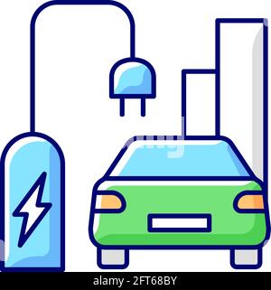 On street residential EV charging RGB color icon Stock Vector