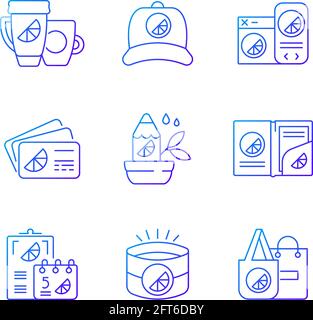 Company branding materials gradient linear vector icons set Stock Vector