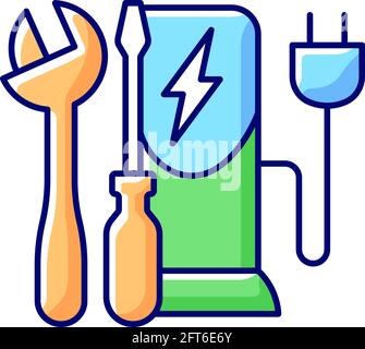 Charging station maintenance RGB color icon Stock Vector