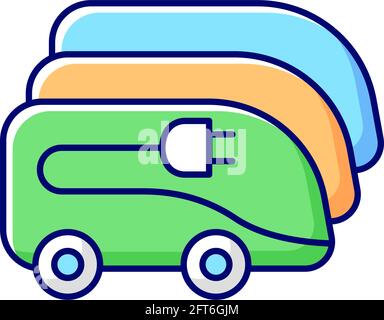 Charging in electric bus depot RGB color icon Stock Vector