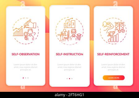 Self-control techniques red onboarding mobile app page screen with concepts Stock Vector