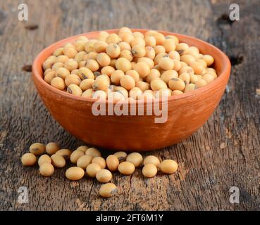 Image of dried yellow soybeans. Stock Photo
