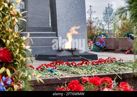Eternal fire, a monument to the fallen soldiers of the great patriotic war. Surgut, Russia - 17, May 2021. Stock Photo