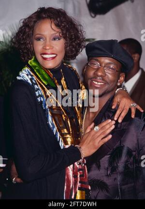 Whitney Houston and Bobby Brown attend Arista Party for Whitney Houston at Cipriani 42nd Street in New York City on April 13, 1999.  Photo Credit: Henry McGee/MediaPunch Stock Photo