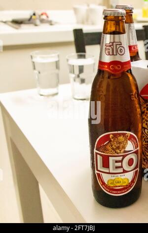 Bangkok Thailand 22. Mai 2018 Leo beer from Thai supermarket, in Huai Khwang, Bangkok, Thailand. Stock Photo