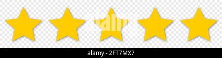 5 yellow stars icon. Customer feedback concept. Vector 5 stars rating review. Simple flat style with shadows. Design for apps and website. sIsolated o Stock Vector