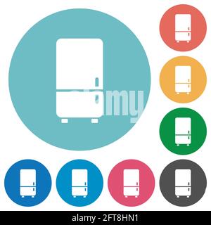 Refrigerator flat white icons on round color backgrounds Stock Vector