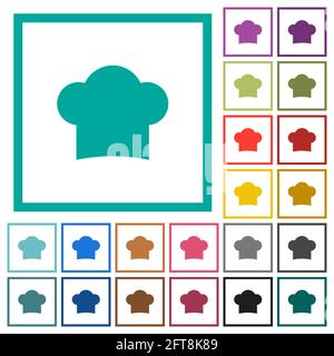 Chef hat flat color icons with quadrant frames on white background Stock Vector