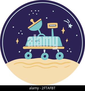 Space mars rover robot vechile. Hand drawn kids style vector illustration. Science, space explorer, technology, spaceship concept. Stock Vector