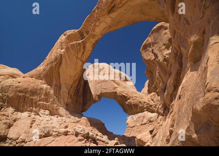 Double Arch in Arches National Park, Utah, USA. Stock Photo