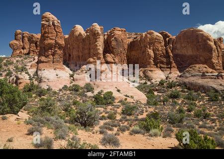 Rock Pinnacles at Garden of Eden in Arches National Park, Utah, USA. Stock Photo