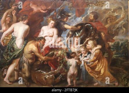 Minerva protects Pax from Mars (Peace and War) by Flemish Baroque painter Peter Paul Rubens at the National Gallery, London, UK Stock Photo