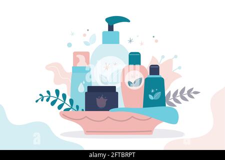Premium Vector  A set of bottles and tubes of cosmetics jars for skin care  with face hair and body cream trendy style for postcard banner wrapping  paper template vector illustration editable
