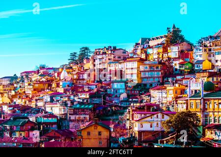 Shimla is the capital of the northern Indian state of Himachal Pradesh, in the Himalayan foothills Stock Photo