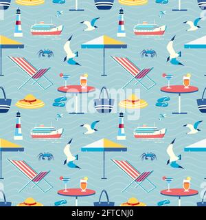 Seaside holiday leisure seamless vector pattern Stock Vector