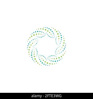 Green energy round logo isolated on white. Circles and dotes abstract shape. Creative science, tech logo. System, communication, network, interaction, Stock Vector