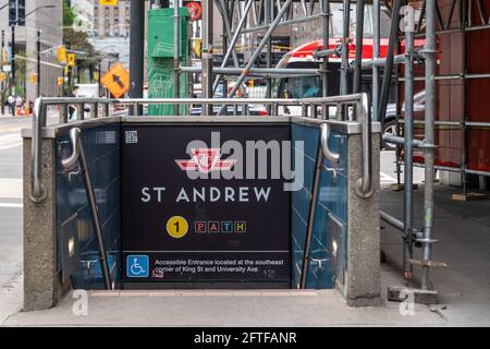 The entrance to Saint Andrew's Subway Station (Line 2) of the Toronto Transit Commission (TTC) in Canada Stock Photo