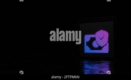 3d rendering light wall with blue violet spots shaped as symbol of banknote with shield and check sign on black background with wet floor reflection Stock Photo