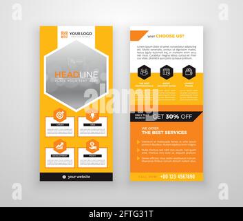 Double-sided DL flyer design. Brochure or flyer template. Layout with modern elements and photo space. Stock Vector