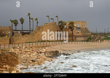 Kesaria ancient port in winter Stock Photo