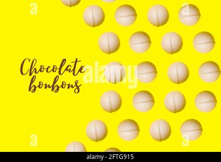 Circle made of chocolate bonbons, with the word written in the center. International chocolate day Stock Photo