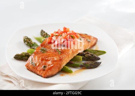 Maple Soy Glazed Salmon Stock Photo