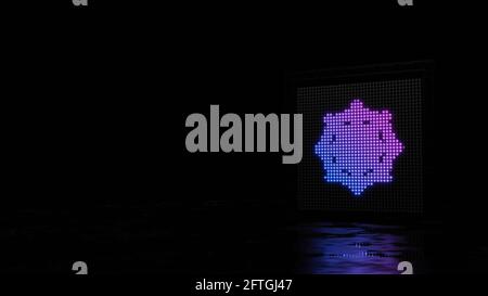 3d rendering light wall with blue violet spots shaped as symbol of