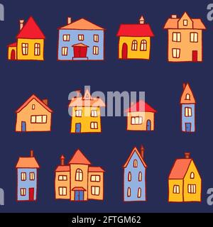Town homes vector collection. Cute cartoon style home set. Stock Vector