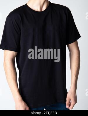 men's black T-shirt for branding on a white background. Stock Photo