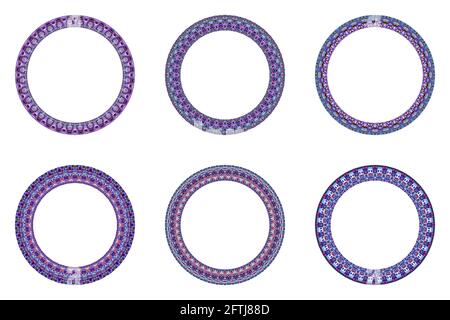 Geometrical isolated tiled mosaic round frame set Stock Vector