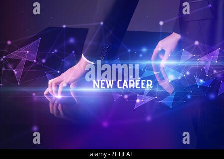Businessman touching huge screen concept Stock Photo