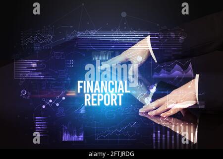 Businessman touching huge screen concept Stock Photo
