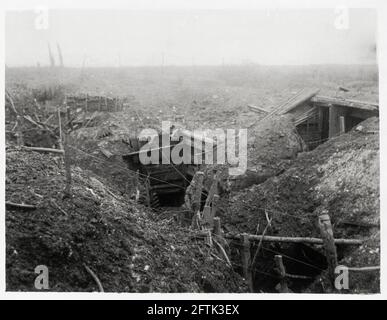 Captured German trench, Gommecourt, France, during World War I. This ...