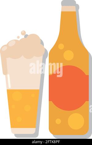 Beer glass with foam and beer bottle Vector illustration Stock Vector