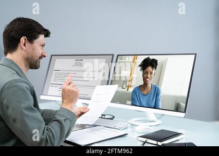 Virtual Job Interview Webcast Using Online Video Conference Stock Photo