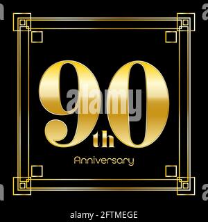Number Eighty Logo Design With Square Ornament, luxury golden design, anniversary concept, vector illustration Stock Vector