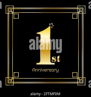 Number one Logo Design With Square Ornament, luxury golden design, anniversary concept, vector illustration Stock Vector