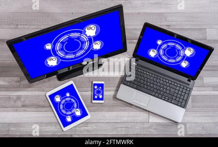 Artificial intelligence concept shown on different information technology devices Stock Photo
